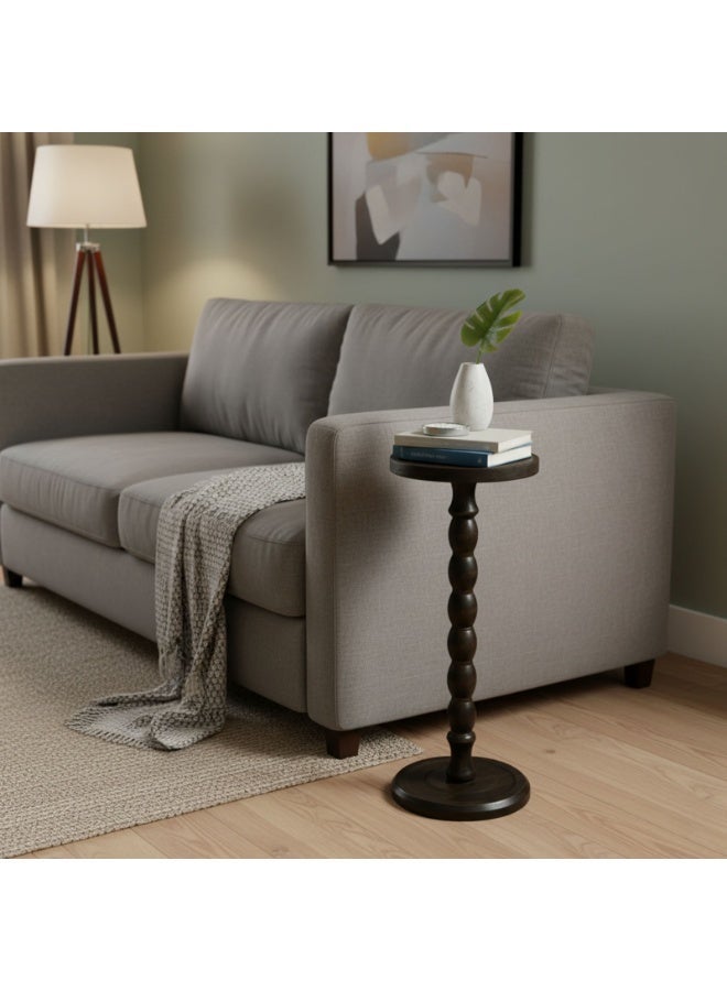 شويوين طاولة جانبية من الخشب الصلب - طاولة جانبية عتيقة الطراز بعمود روماني كروي وسطح دائري، 0.1 متر مربع، طاولة جانبية موفرة للمساحة لغرفة المعيشة أو غرفة النوم أو الشرفة (جوز داكن) 23.62 بوصة - Image 1